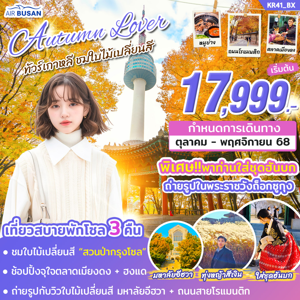 KR41_ทัวร์เกาหลี AUTUMN LOVER ( โซล 3 คืน ) บิน BX