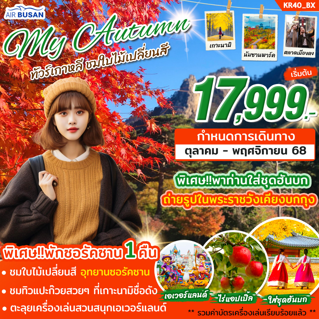 KR40_ทัวร์เกาหลี MY AUTUMN ( ซอรัคซาน + โซล ) บิน BX